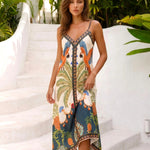Tropical Print Spaghetti Strap Midi Dress