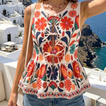 Floral Print Sleeveless Peplum Top