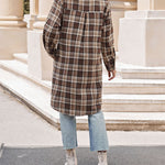 Zeagoo Plaid Longline Button-Up Shacket Lapel Neck Long Sleeve Shirt Pocket