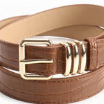 Camel PU Leather Crocodile Embossed Gold Buckle Fashion Belt