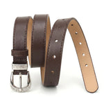 Coffee Faux Leather Engraved Silver Buckle Western Style Belt