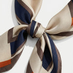 Navy Brown Burnt Geometric Frame Lightweight Square Scarf
