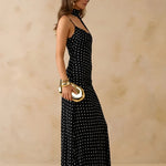 Black Polka Dot Cowl Neck Slip Maxi Dress