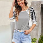 Polka Dots Striped 3/4 Sleeve T-Shirt - Zeagoo (Us Only)
