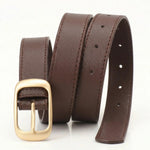 Dark Brown Faux Leather Gold Buckle Classic Casual Belt