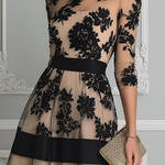 Black Lace Elegant A Line Midi Dress