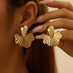 Gold Teardrop Fan Statement Stud Earrings