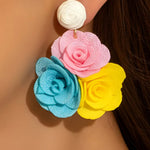 Multi-Color Rose Cluster Statement Drop Earrings