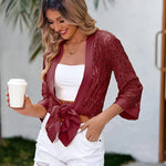 Zeagoo Women Lace Crochet Coverups Open Front Cardigan Sheer Cover Up 3/4 Sleeve Kimono (US Only)