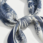 Navy Blue Toile De Jouy Landscape Print Square Scarf