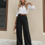 Black High Waist Double Pleat Tailored Wide Leg Suit Pants