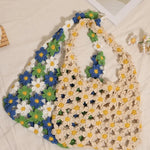 Hand-Crocheted Daisy Flower Mesh Tote Shoulder Bag