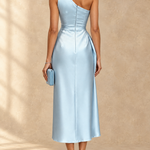 Diane One-Shoulder Ruched Satin Midi Dress