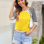 Polka Dots Striped 3/4 Sleeve T-Shirt - Zeagoo (Us Only)