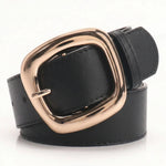 Black PU Leather Rose Gold Square Buckle Classic Belt