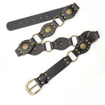 Black Faux Leather Antique Bronze Studded Double O-Ring Western Belt