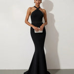 Black Halter Neck Rhinestone Mermaid Dress