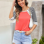 Polka Dots Striped 3/4 Sleeve T-Shirt - Zeagoo (Us Only)