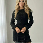Black Long Puff Sleeve Ruched Mini Dress