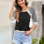 Polka Dots Striped 3/4 Sleeve T-Shirt - Zeagoo (Us Only)