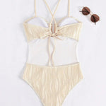 Apricot Textured One-Piece Swimsuit With Gold U-Bar Accent