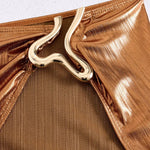 Gold  Metallic U-Hardware Bikini Ruched Cover-Up Skirt Set