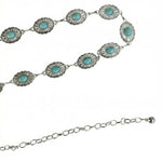 Silver Tone Metal Turquoise Inlay Western Style Waist Chain Belt
