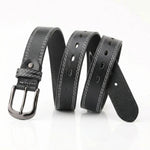 Black PU Leather White Stitching Gunmetal Buckle Casual Belt