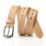 Khaki PU Leather White Stitching Gunmetal Buckle Casual Belt