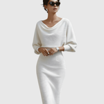 ISMÉRIA | WHITE DRAPED BATWING MIDI DRESS