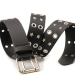 Black Faux Leather Star Studded Double Prong Punk Belt