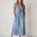ROWANVALE TIE-FRONT DENIM JUMPSUIT