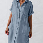 Zeagoo Women's Button Down Long Sleeve V Neck Plain Oversized Dresses Slim Beach Vacation Shirt Dress