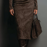 SELWYNNE | HIGH-NECK SUEDE MAXI DRESS