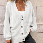 Zeagoo Women's Button Down Horizontal-Ribbing Longline Cardigan