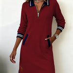 Dorellia - Casual Long Sleeve Dress with Zip Closure