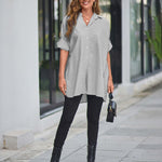 Zeagoo Long Cuffed Sleeve Shirts Button Down V Neck Blouse Loose Fitting Tops