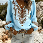 Puff Sleeve V-Neck Blouse Loose Fit