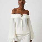 Bell Sleeve Off The Shoulder Tie Top