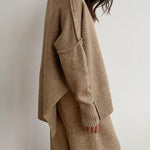 High-neck casual loose thick knit sweater set