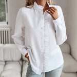 Zeagoo Ruffle Trim Button Front Shirt Regular Fit Long Sleeve Work Blouse