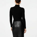 Black Leather Side-Slit Pencil Midi Skirt