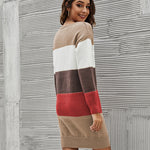 Zeagoo Women's Color Block Round Neck Knitted Dress