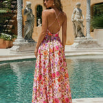 Pink Cut Out Floral Print Chiffon Slim Fit Maxi Dress