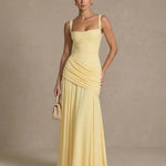 Elegant Square Neck Corset Back Lace Up Maxi Dress