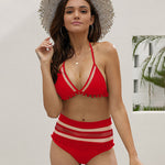 Zeagoo Women's Bohemian Backless Swim Top Mesh Insert High Waist Bikini Sets
