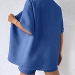Zeagoo Women's Casual Two-Piece Short Sleeve Lapel Cardigan Top and Shorts Loungewear Sets