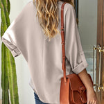 Zeagoo V-Neck Long Sleeve Buckle T-Shirt Plain Shirts Shirt Top Elegant Shirts Casual Slim Fit Basic