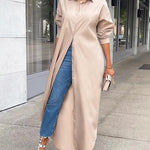 Zeagoo Women's Button Down Maxi Shirts Dress Long Sleeve Collared V Neck Kaftan Loose Long Dress Coat
