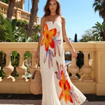 Off White Floral Print Pleated Loose Fit Maxi Dress